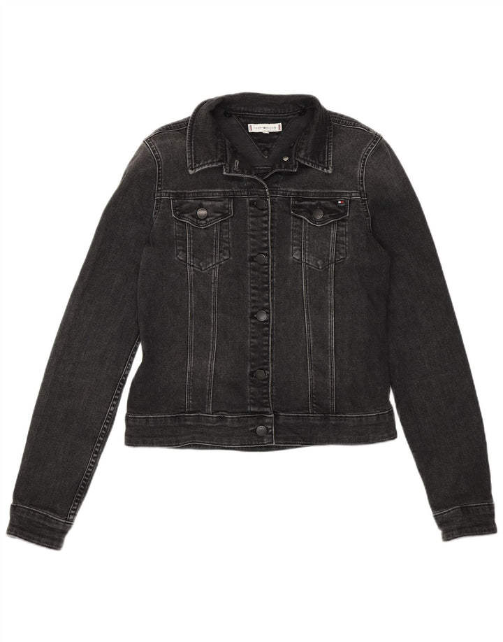 Tommy Hilfiger Womens Crop Denim Jacket US 6 Medium Grey Cotton
