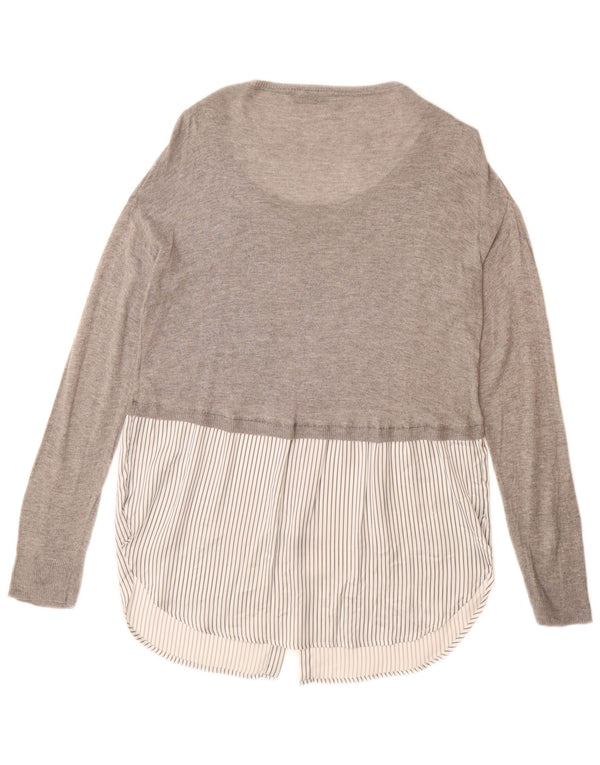 ZARA Womens Longline Boat Neck Jumper Sweater UK 14 Medium Grey Viscose