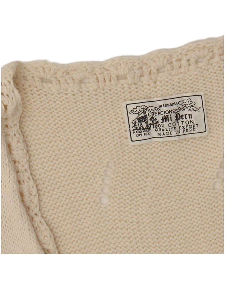 ARTESANIA Womens Sleeveless Cardigan Sweater UK 12 Medium Off White Cotton