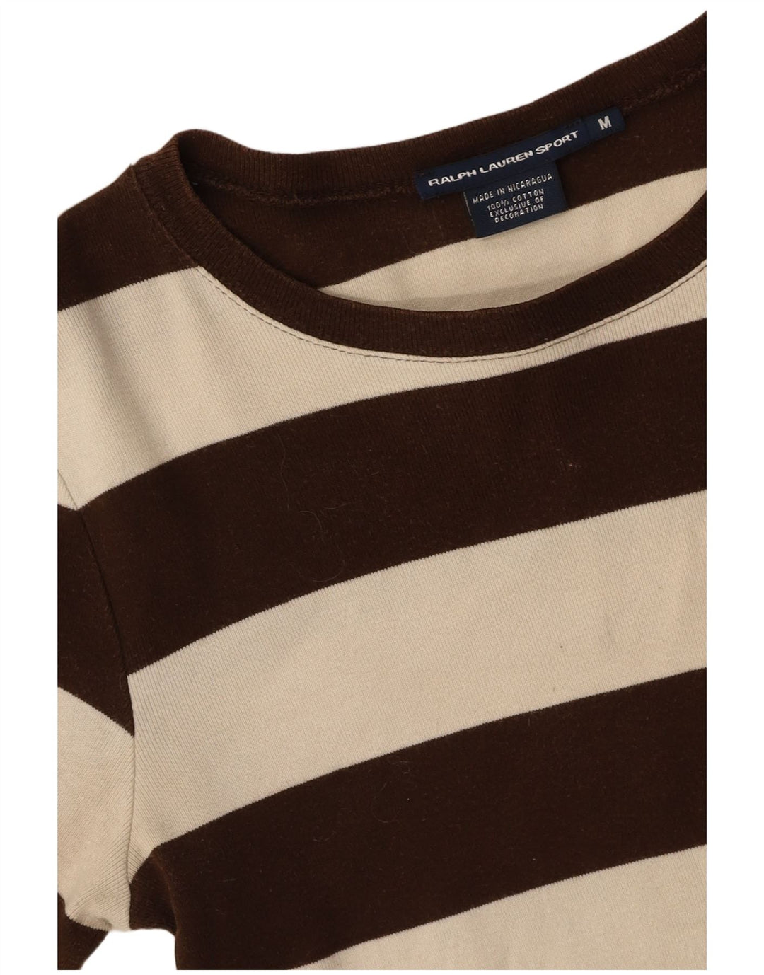 RALPH LAUREN Womens Top Long Sleeve UK 14 Medium Brown Striped Cotton
