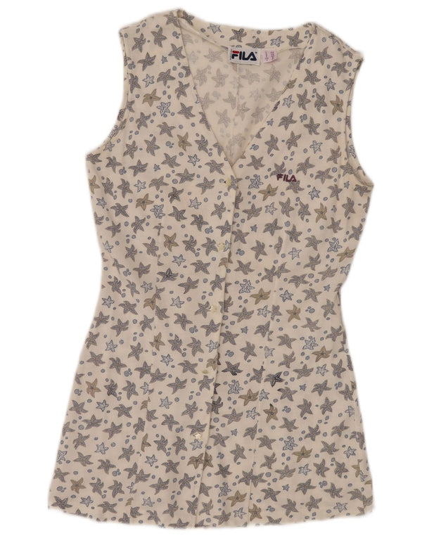 FILA Womens Sleeveless Shirt Dress IT 44 Medium White Floral Cotton