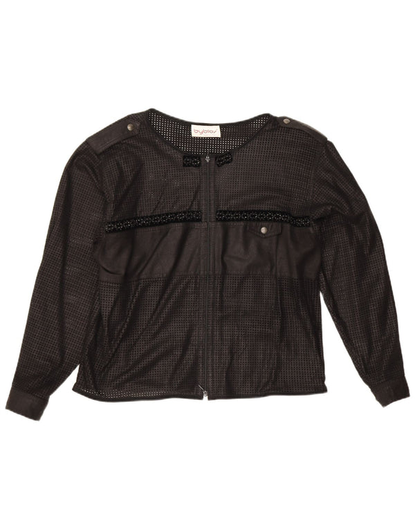 Byblos Womens Crop See Through Cardigan Top UK 16 Large Black Geometric