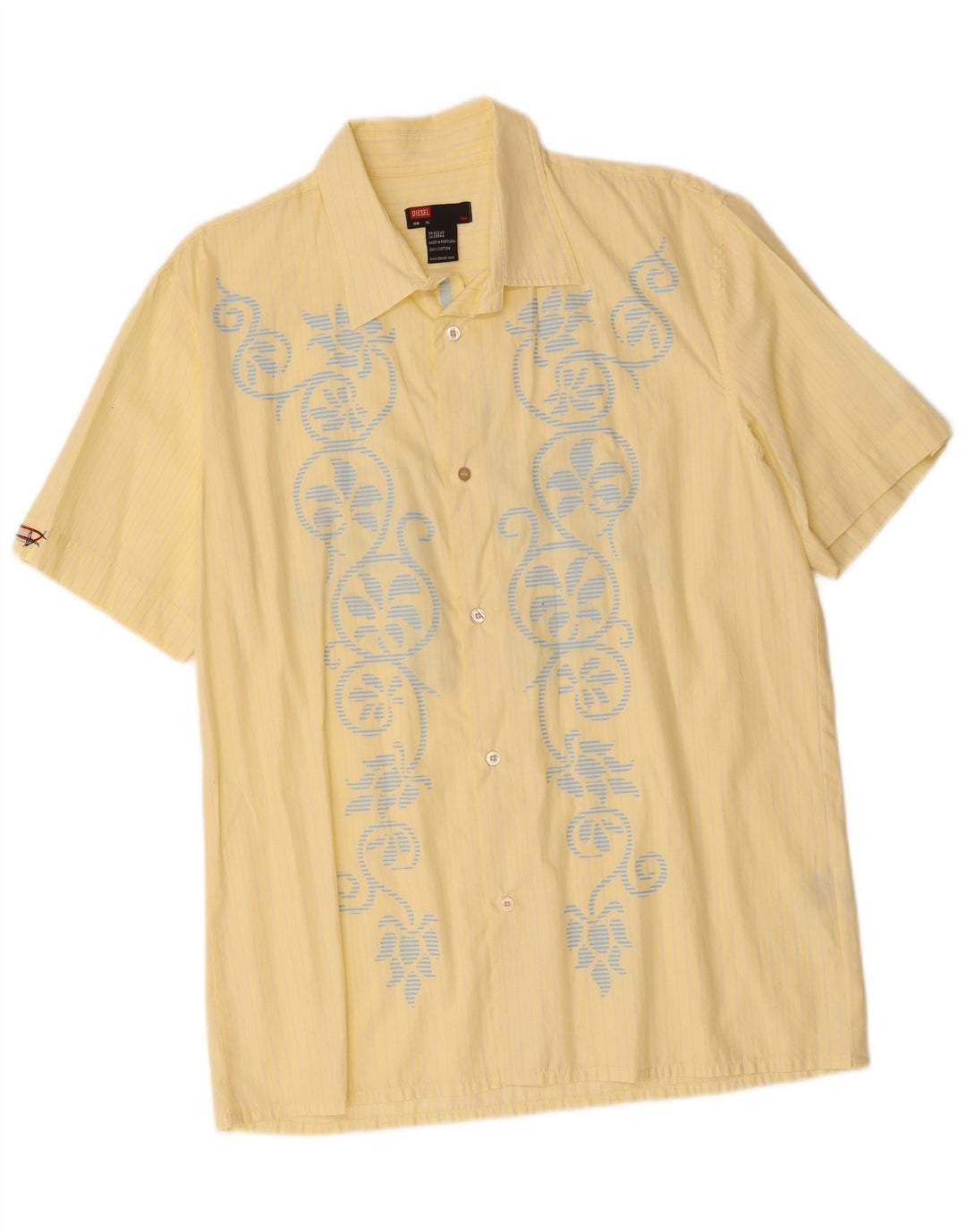 DIESEL Mens Short Sleeve Shirt XL Yellow Paisley Cotton