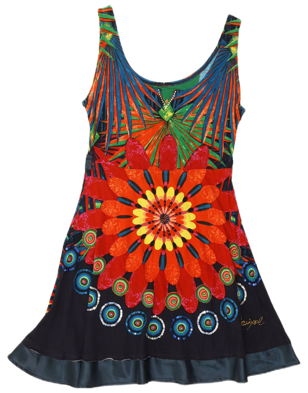 DESIGUAL Womens Sleeveless A-Line Dress UK 14 Large Multicoloured Floral