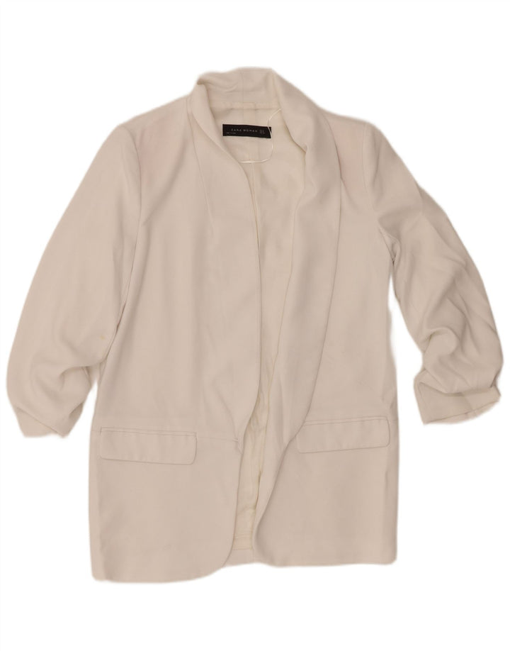 Zara Womens 3/4 Sleeve Open Blazer Jacket UK 10 Small White