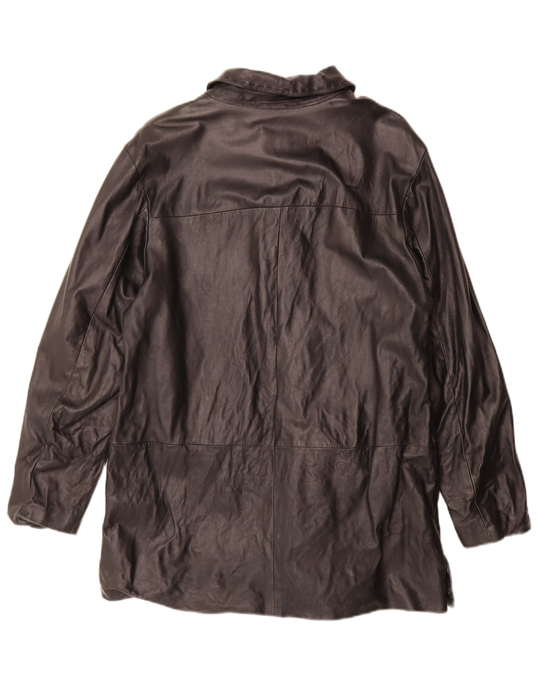Vintage Womens Leather Coat IT 48 XL Black Leather