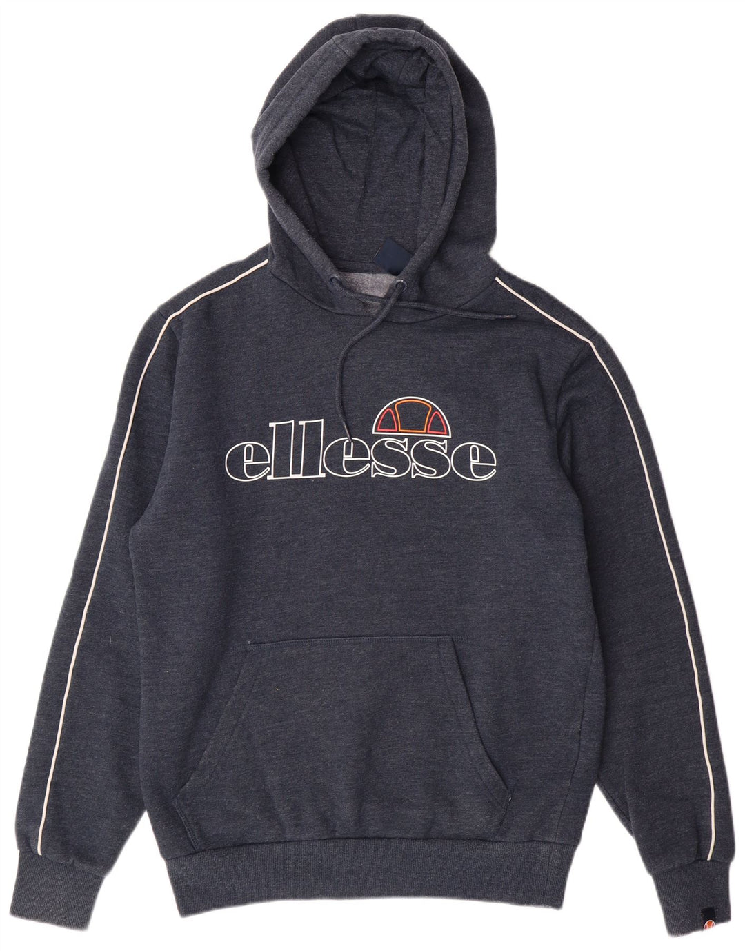 ELLESSE Womens Graphic Hoodie Jumper UK 16 Large Navy Blue Cotton