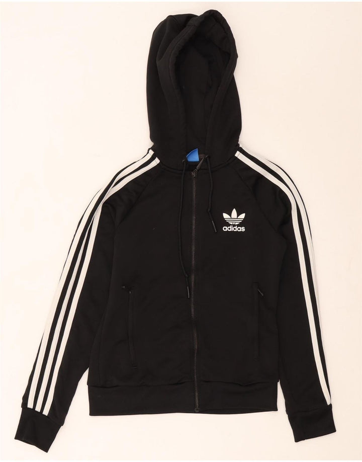 Adidas Womens Zip Hoodie Sweater UK 8 Small Black Polyester