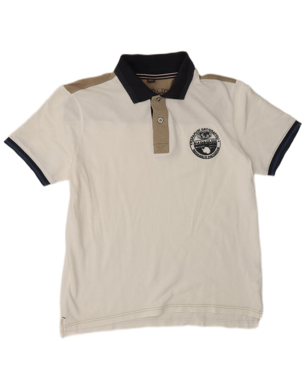 Napapijri Mens Graphic Polo Shirt Medium White Colourblock Cotton