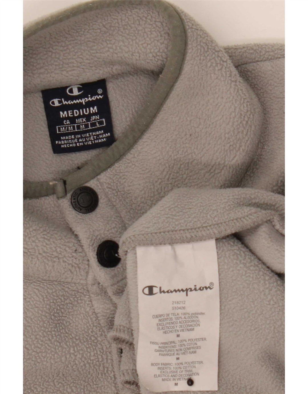 Champion Mens Button Neck Fleece Jumper Medium Grey Polyester