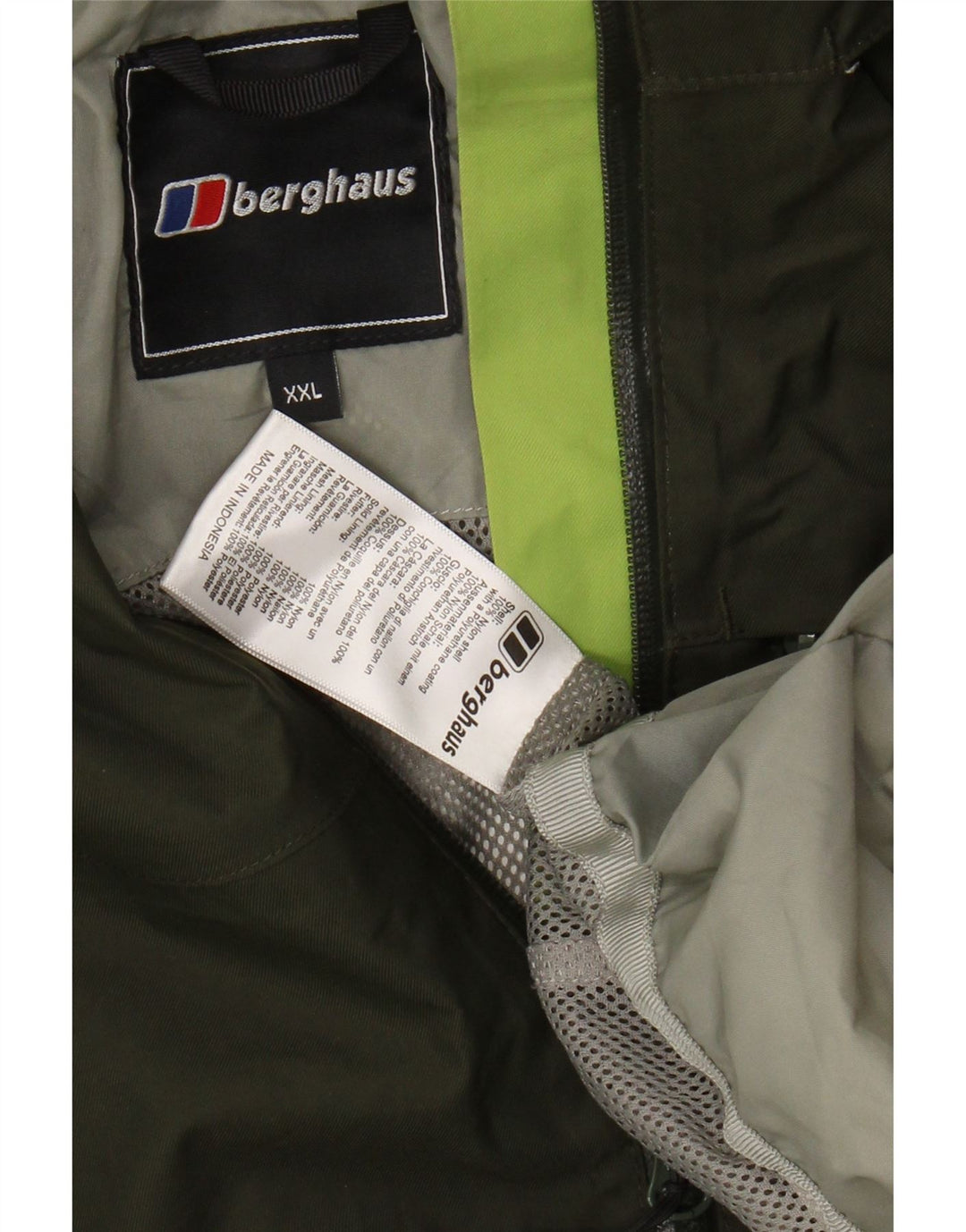 BERGHAUS Mens Hooded Rain Jacket UK 44 2XL Khaki Nylon