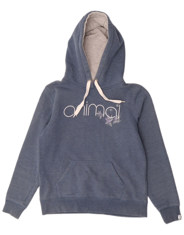 Animal Womens Graphic Hoodie Jumper UK 12 Medium Navy Blue Floral Cotton