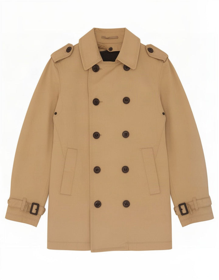 Zara Mens Trench Coat UK 36 Small Beige Polyester