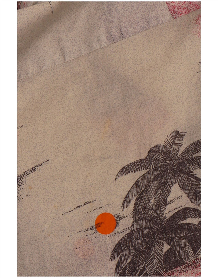 VINTAGE Mens Hawaiian Short Sleeve Shirt Large Beige Floral Cotton