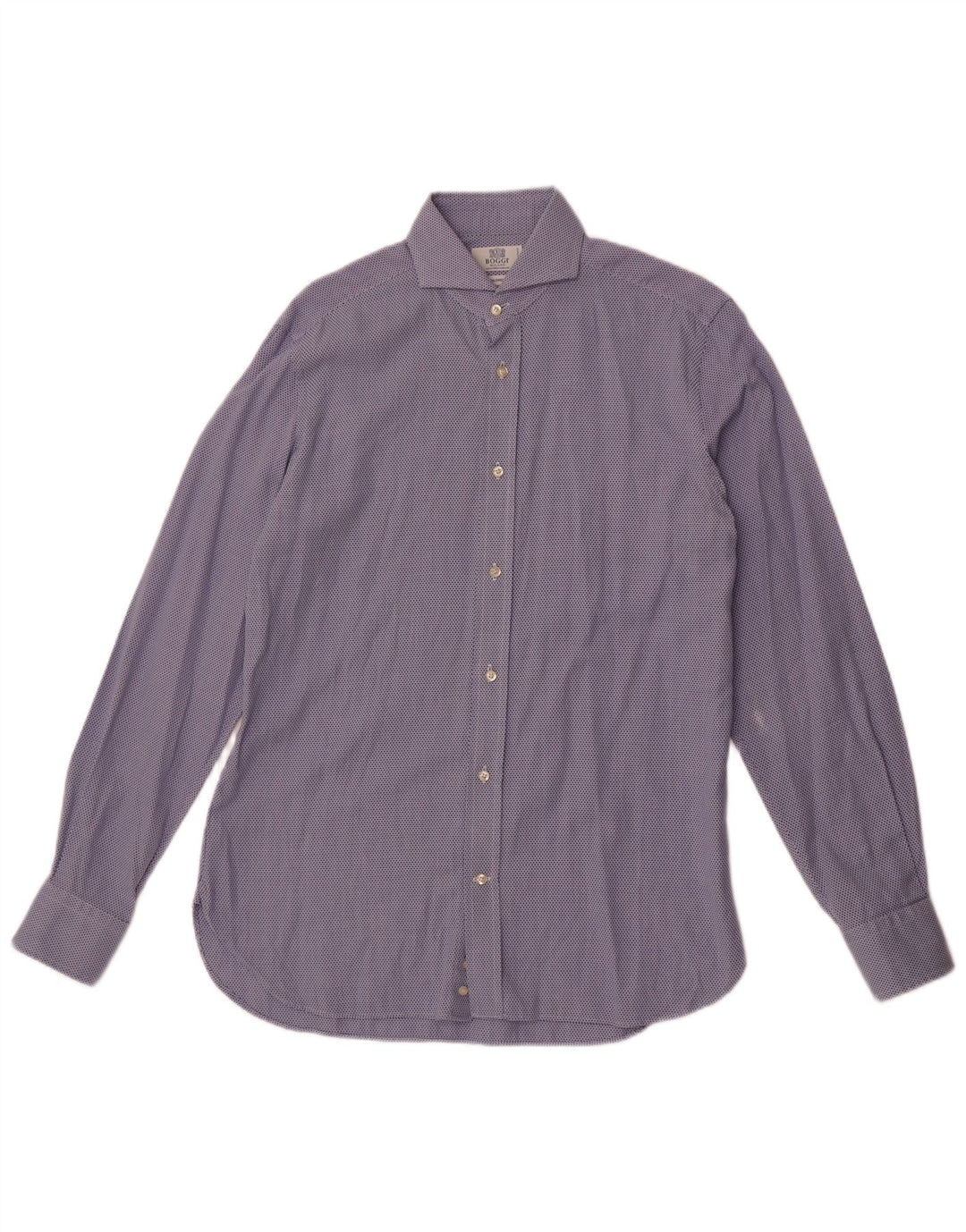 Boggi Mens Tailored Fit Shirt Size 40 15 3/4 Medium Blue Geometric Cotton