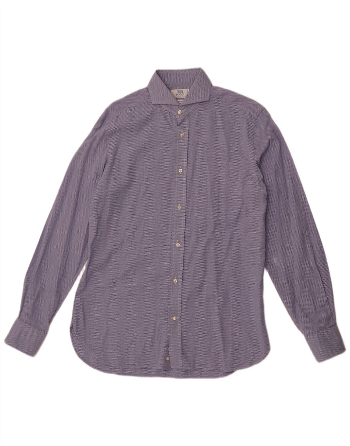 Boggi Mens Tailored Fit Shirt Size 40 15 3/4 Medium Blue Geometric Cotton