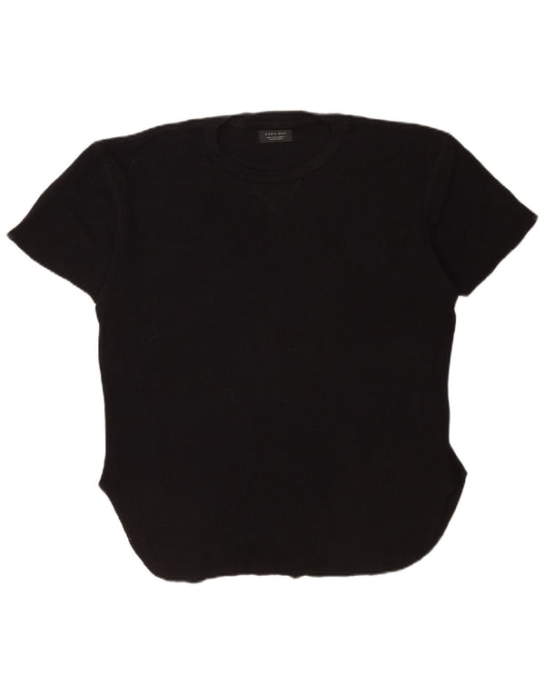 Zara Mens T-Shirt Top Large Black Cotton