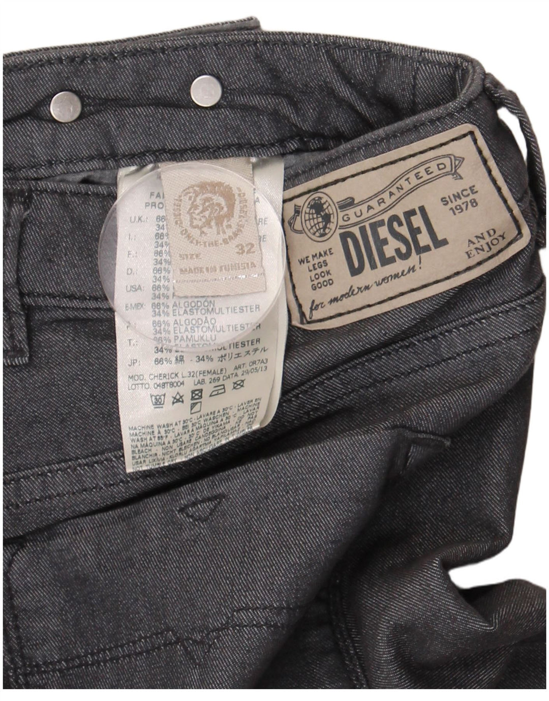 Diesel Womens Straight Jeans W32 L26 Grey Cotton