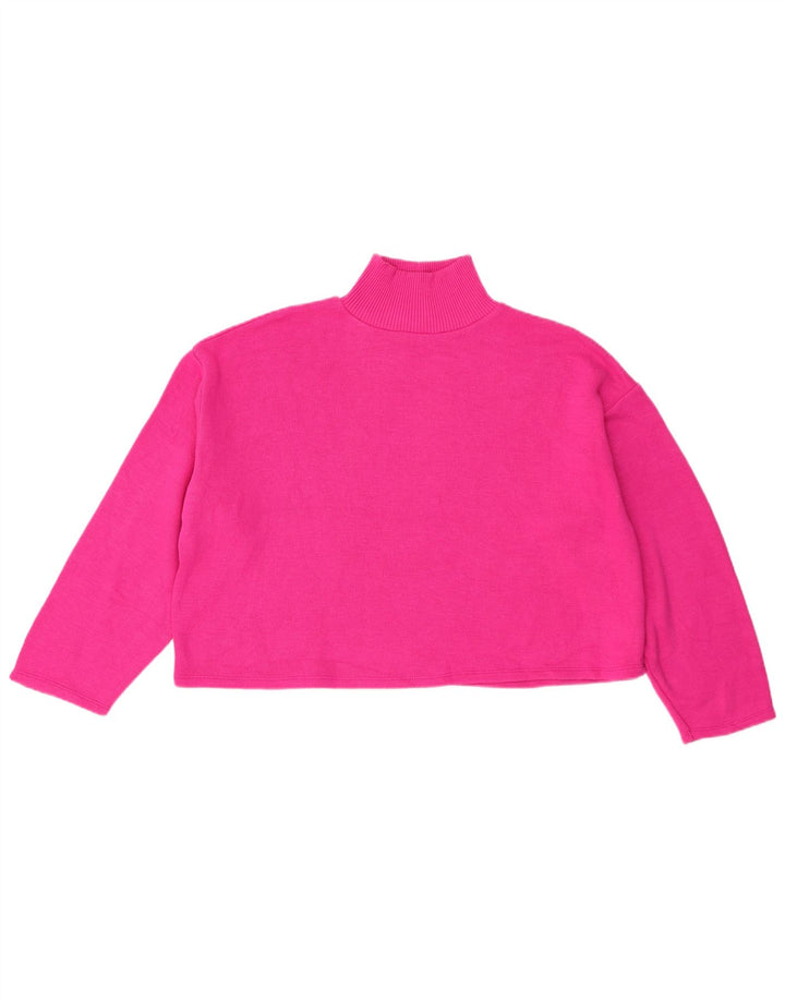 Zara Womens Oversized Crop Turtle Neck Jumper Sweater UK 16 Large Pink
