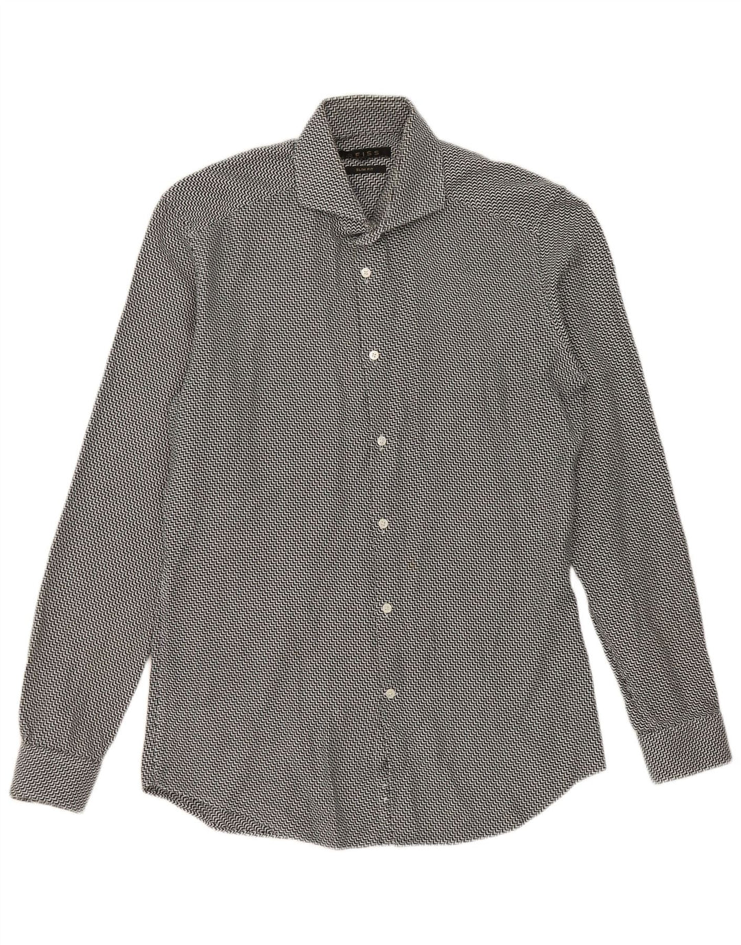 Reiss Mens Slim Fit Shirt Medium Black Chevron Cotton