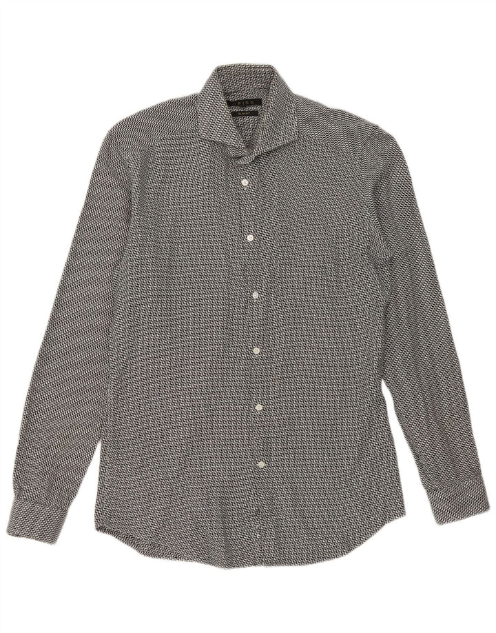 Reiss Mens Slim Fit Shirt Medium Black Chevron Cotton