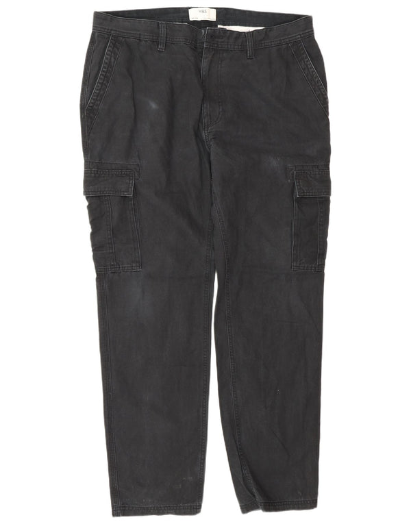 Marks & Spencer Mens Straight Cargo Trousers W36 L33 Navy Blue Cotton