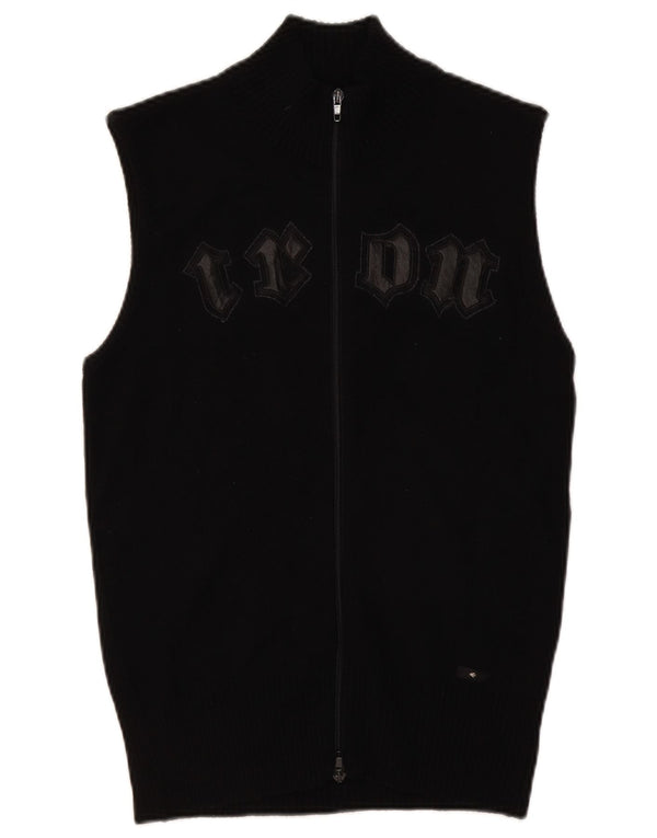 Energie Womens Sleeveless Cardigan Sweater UK 12 Medium Black Acrylic