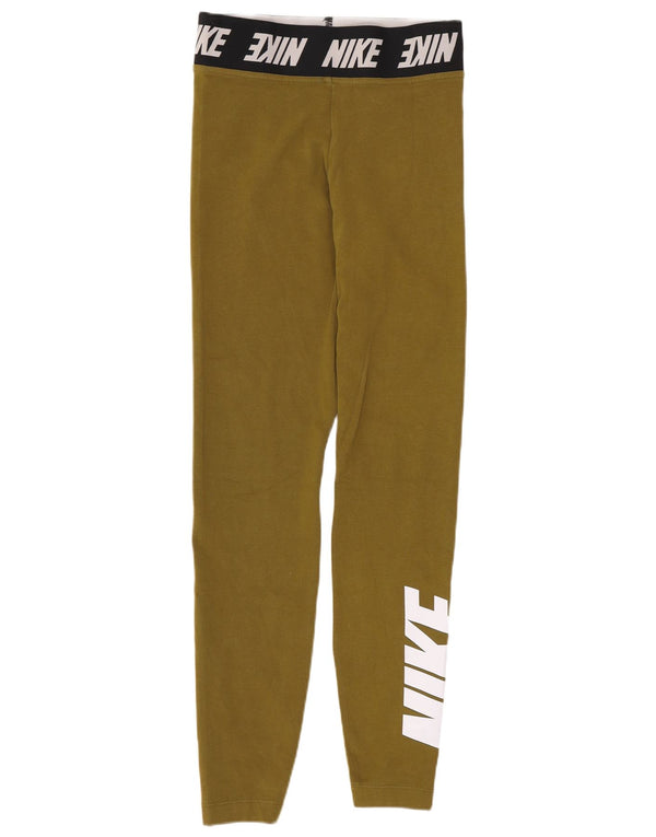 Nike Womens Graphic Leggings UK 4 XS Green Cotton Sports