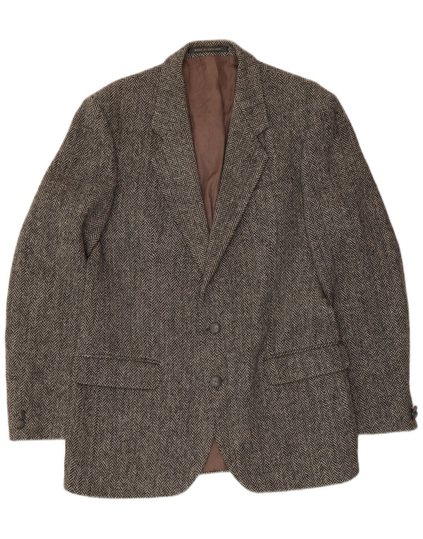 HARRIS TWEED Mens 2 Button Blazer Jacket UK 40 Large Grey Herringbone Wool