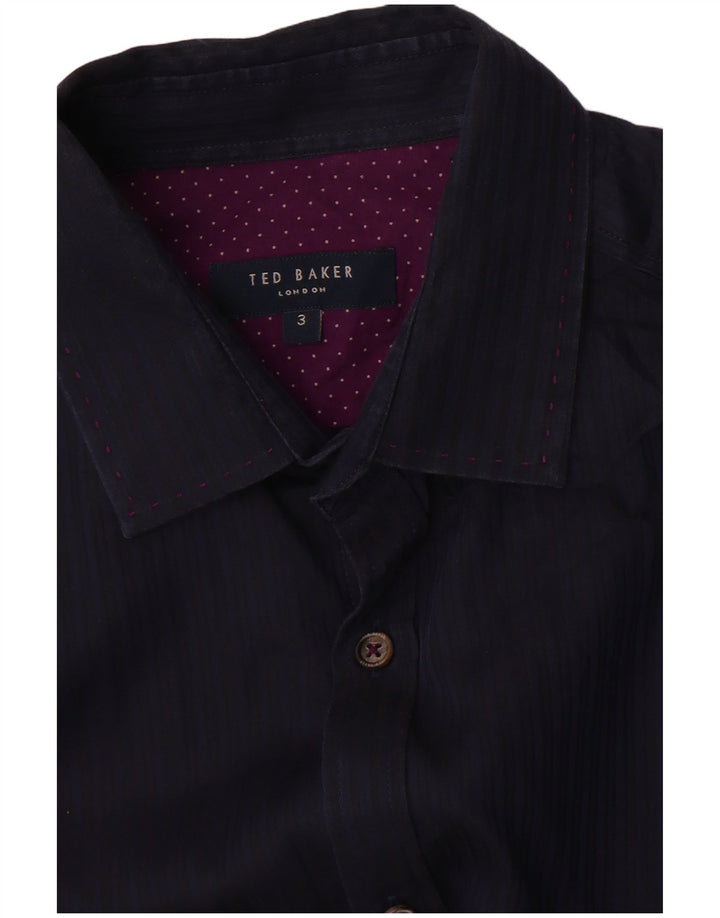 Ted Baker Mens Shirt Size 3 Medium Navy Blue Pinstripe Cotton