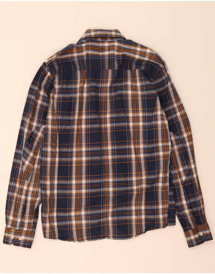 JACK & JONES Mens Flannel Shirt Large Navy Blue Check Cotton