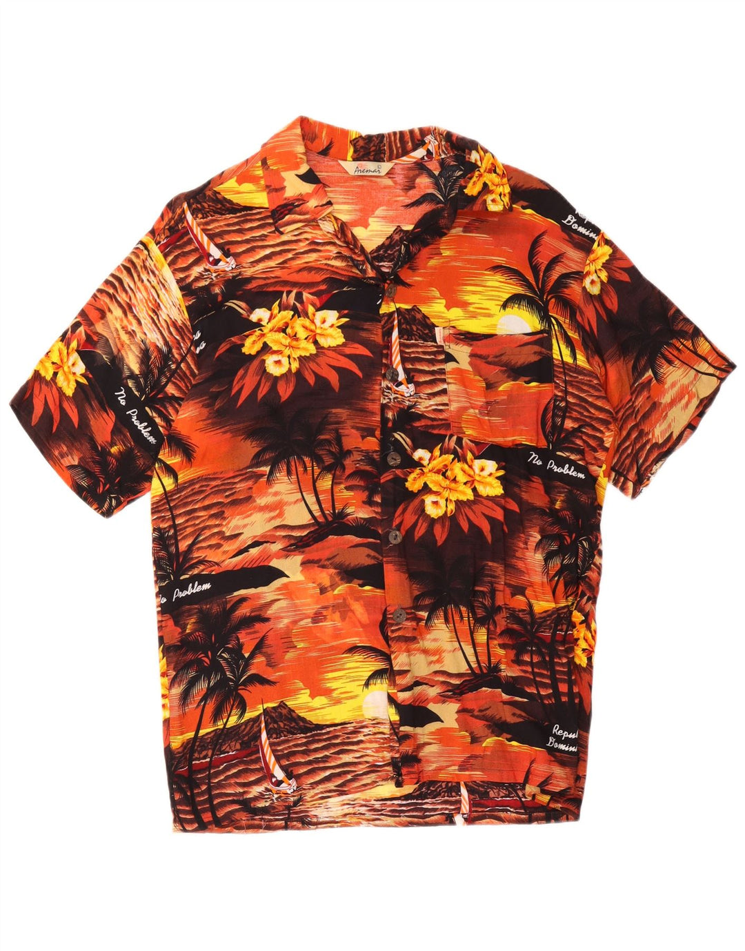 AREMAR Mens Short Sleeve Shirt Large Multicoloured Floral Hawaiian