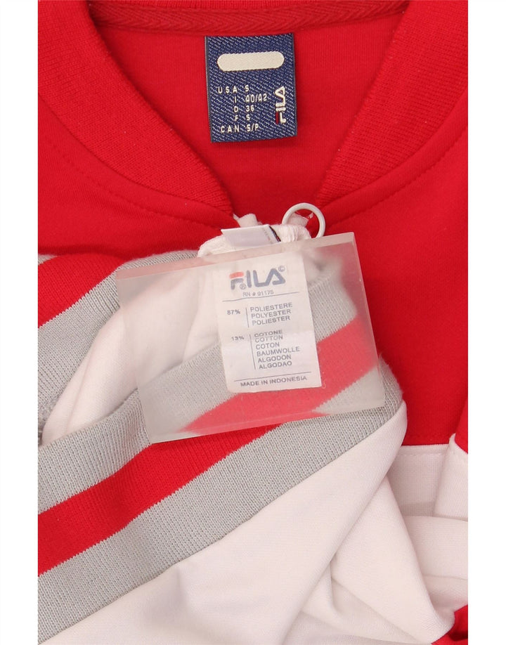 Fila Womens Crop Tracksuit Top Jacket UK 10 Small Red Colourblock Polyester