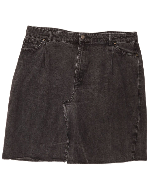 John Lewis Womens Denim Skirt UK 18 XL W38 Black Cotton