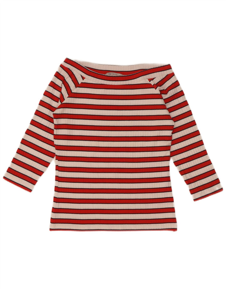 Marks & Spencer Womens Off Shoulder Top 3/4 Sleeve UK 12 Medium Red Striped