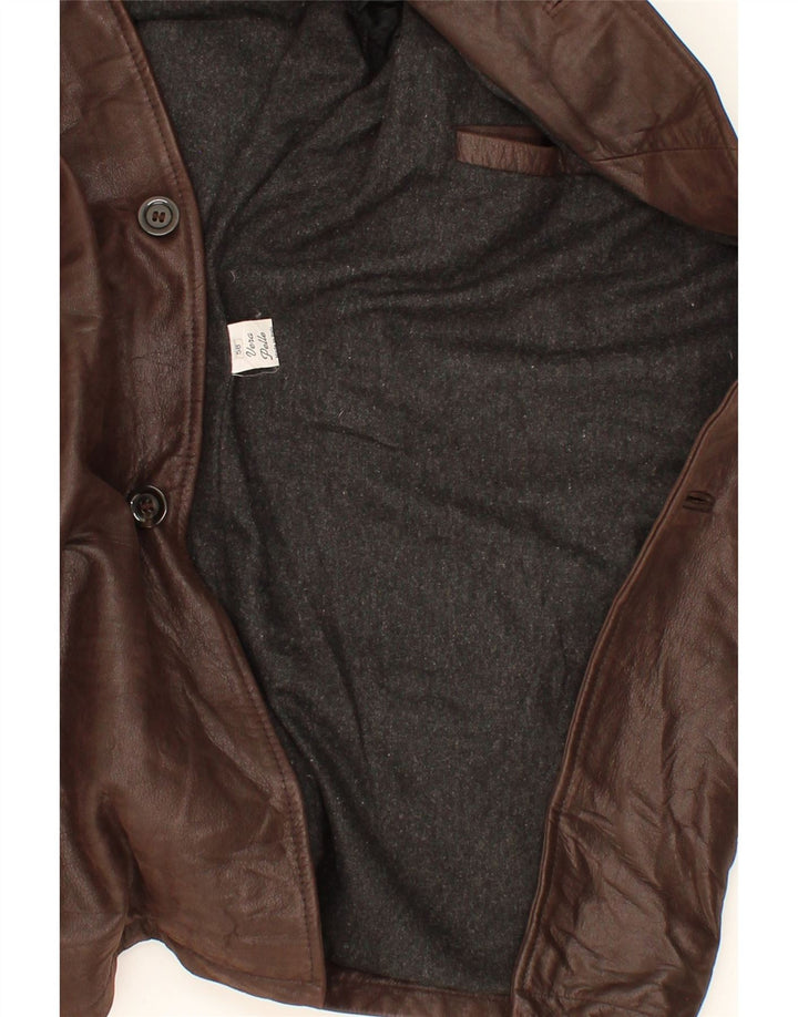 VINTAGE Mens Leather Coat IT 58 4XL Brown Leather