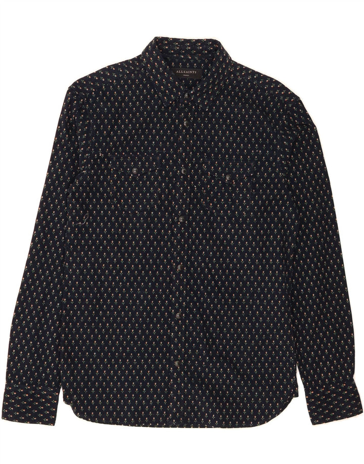 ALL SAINTS Mens Shirt Small Navy Blue Floral Cotton Vintage All Saints and Second-Hand All Saints from Messina Hembry 
