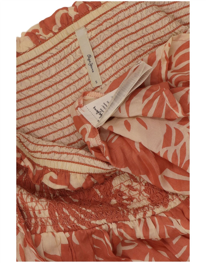 PEPE JEANS Womens Off Shoulder Dress UK 8 Small Pink Floral Viscose