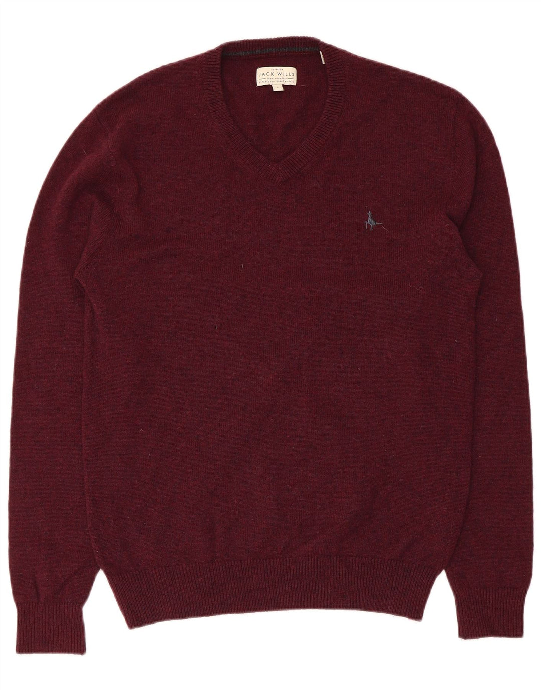 JACK WILLS Mens V-Neck Jumper Sweater Large Maroon Merino Wool