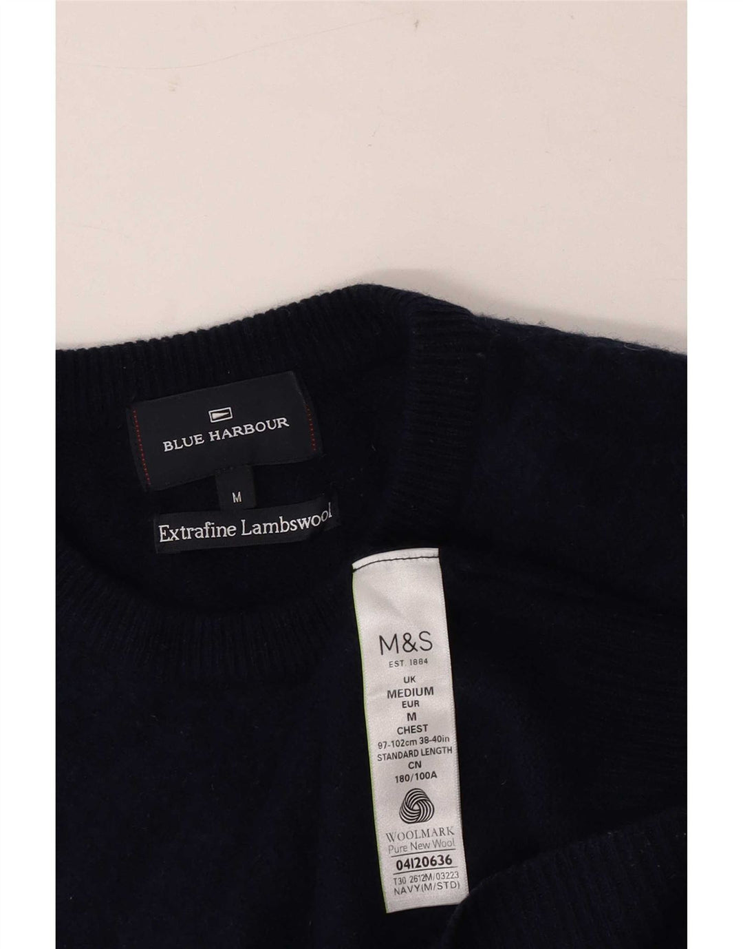 Marks & Spencer Mens Blue Harbour Crew Neck Jumper Sweater Medium Navy