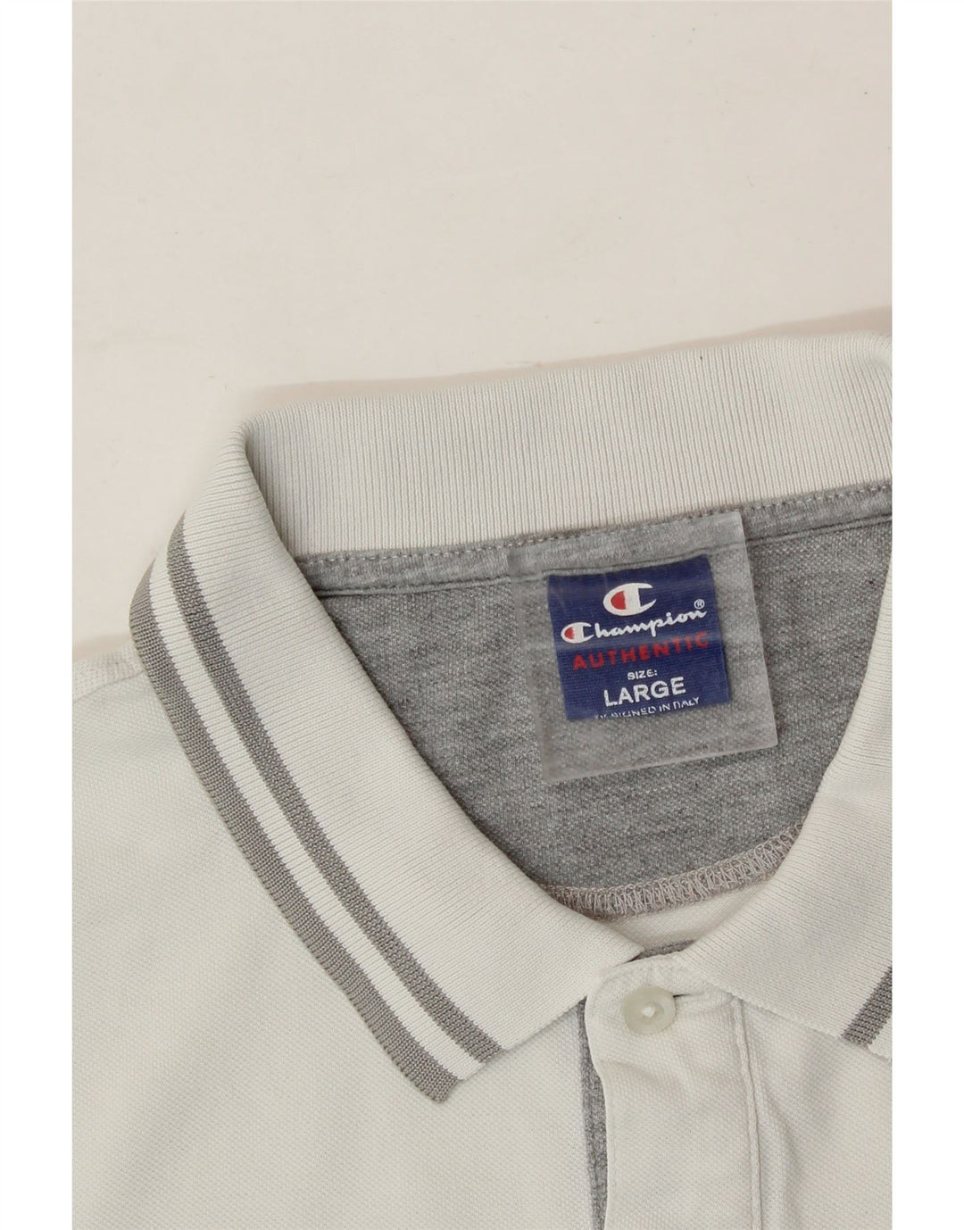 CHAMPION Mens Polo Shirt Large White Cotton Vintage Champion and Second-Hand Champion from Messina Hembry 