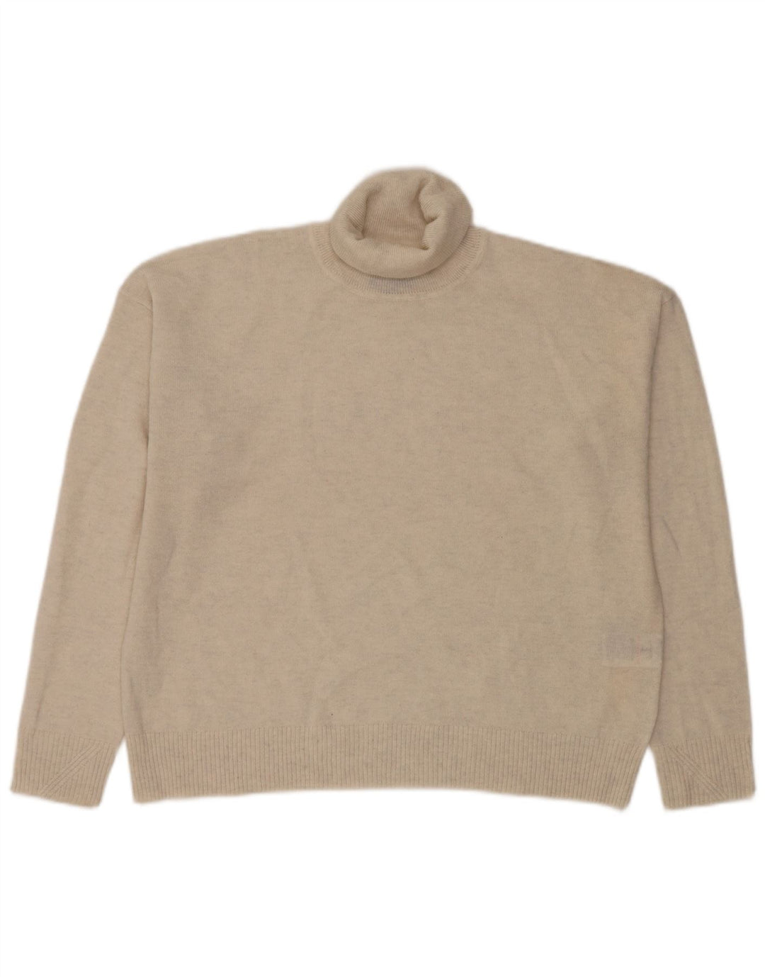 Superdry Womens Oversized Roll Neck Jumper Sweater UK 14 Large Beige Wool