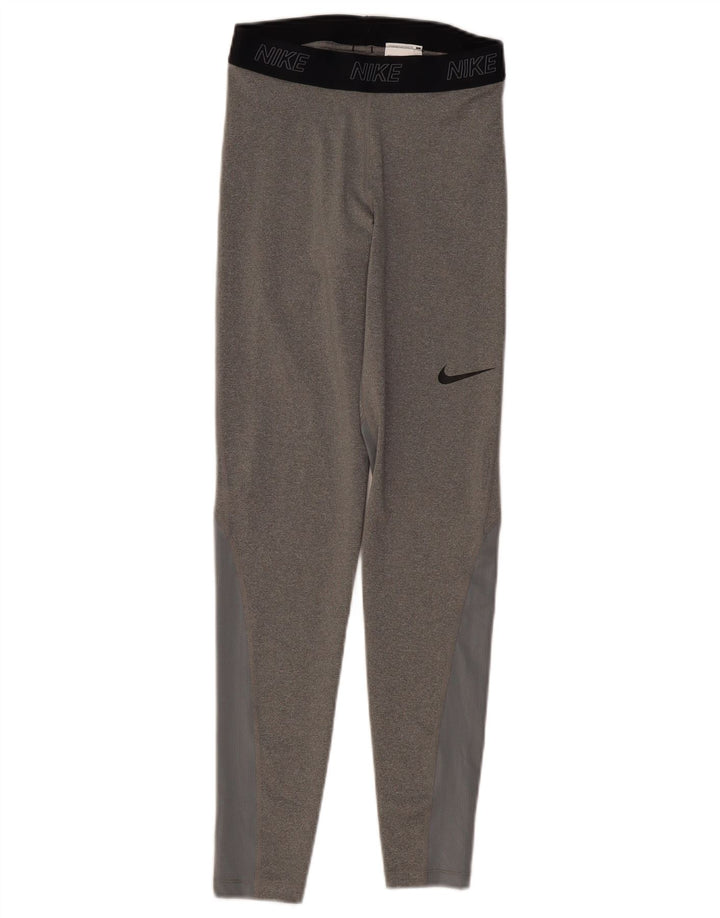 Nike Womens Dri Fit Leggings UK 8 Small  Grey Colourblock Polyester