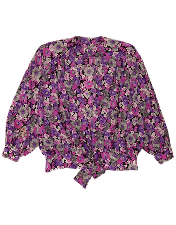 Vintage Womens Wrap Shirt Blouse UK 18 XL Purple Floral