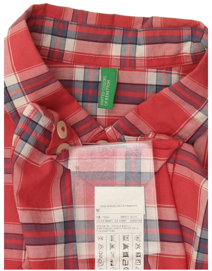 BENETTON Mens Short Sleeve Shirt Medium Red Check Cotton