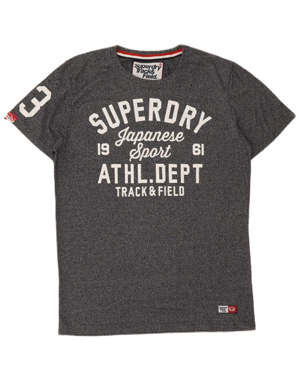 SUPERDRY Mens Graphic T-Shirt Top Medium Grey Flecked Cotton