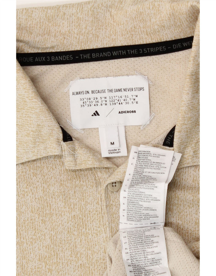 Adidas Mens Three Stripes Polo Shirt Medium Beige Flecked Cotton