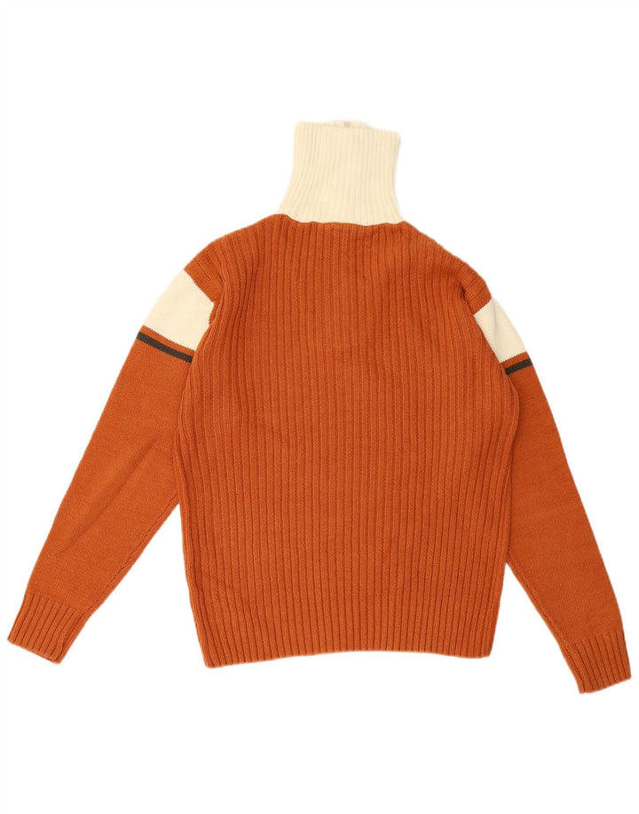 Tom Tailor Mens Zip Neck Jumper Sweater Small Brown Colourblock Cotton