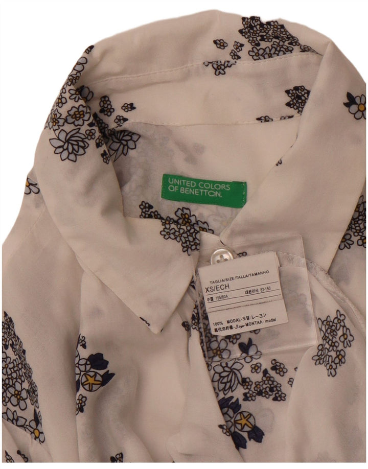 BENETTON Womens See Through Shirt UK 6 XS White Floral Modal