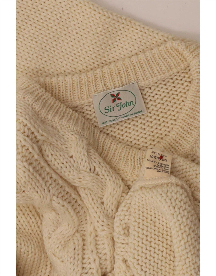 Vintage Mens Crew Neck Jumper Sweater Medium Beige Wool